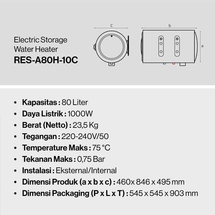 Rinnai Water Heater Listrik 80 Liter - RES-A80H-10C